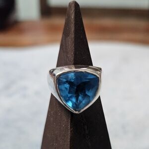 Bold And Clean 925 Silver Ring Faceted Aqua Topaz Stone Size 6